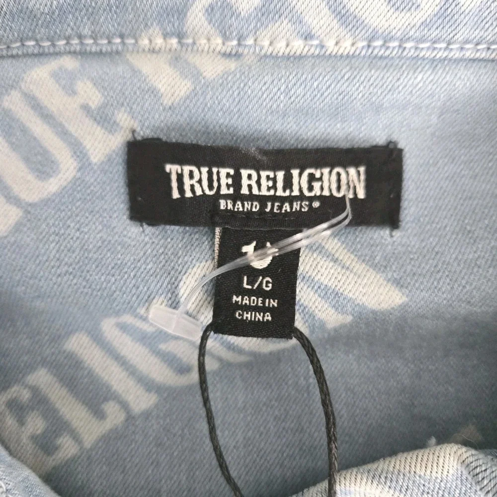 True Religion Georgia Denim Shirt Men's Sz Large Western Cowboy‎ Pearl Snap
